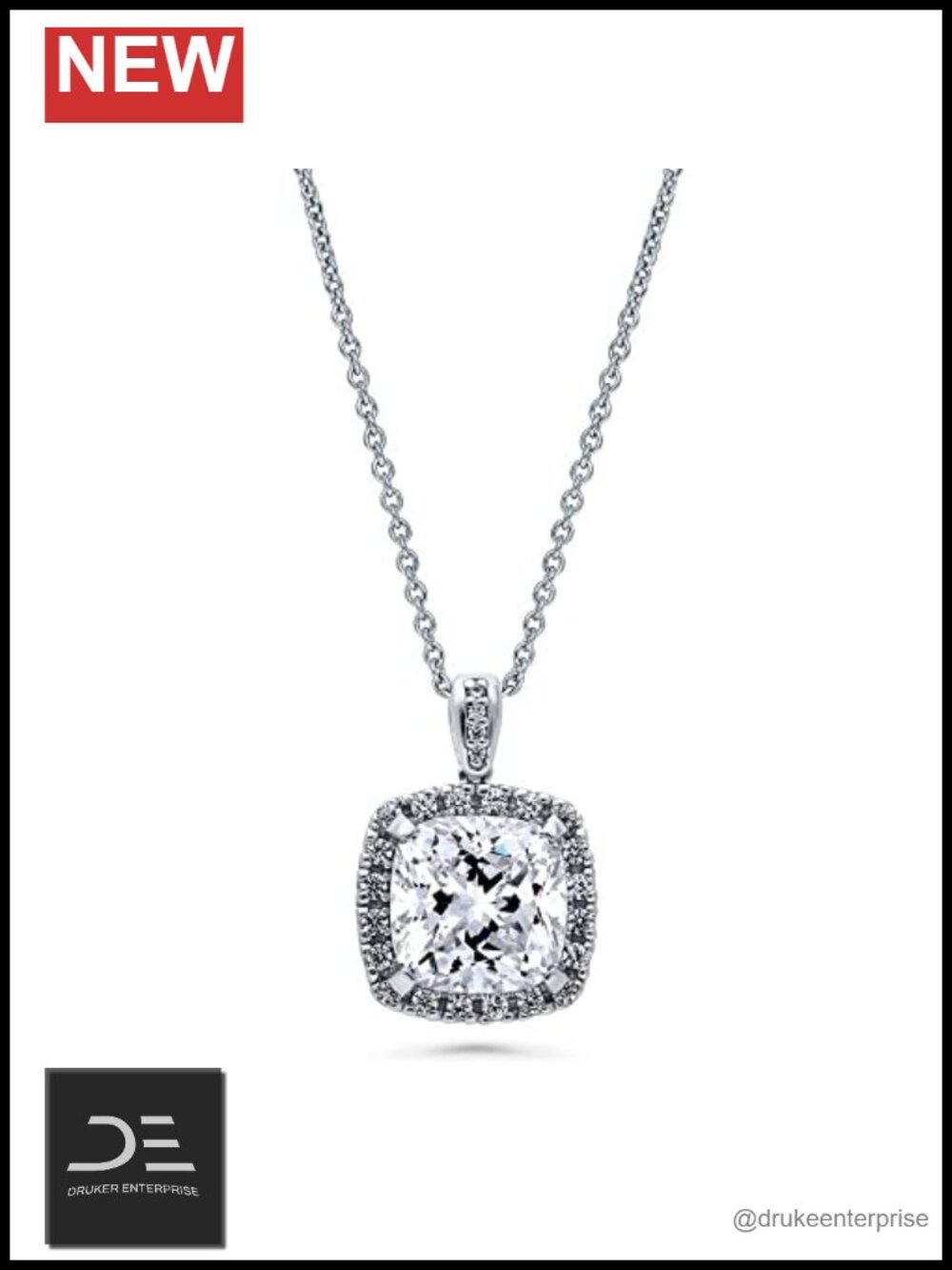 Sterling Silver CZ Halo Pendant Necklace 18"